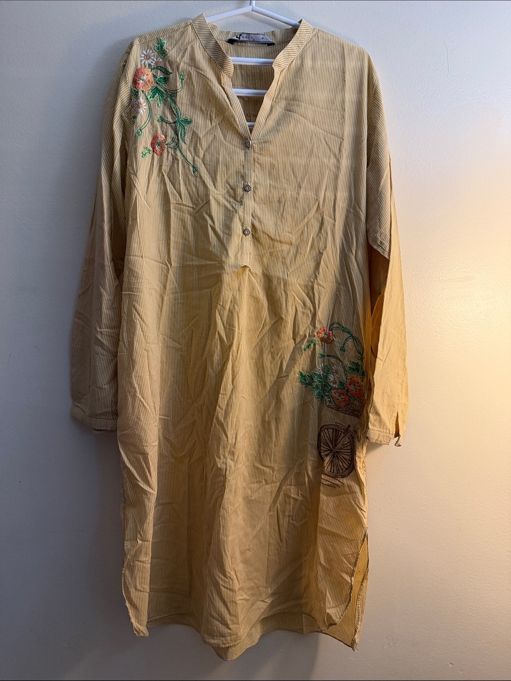 Yellow Embroidered Men's Long Shirt